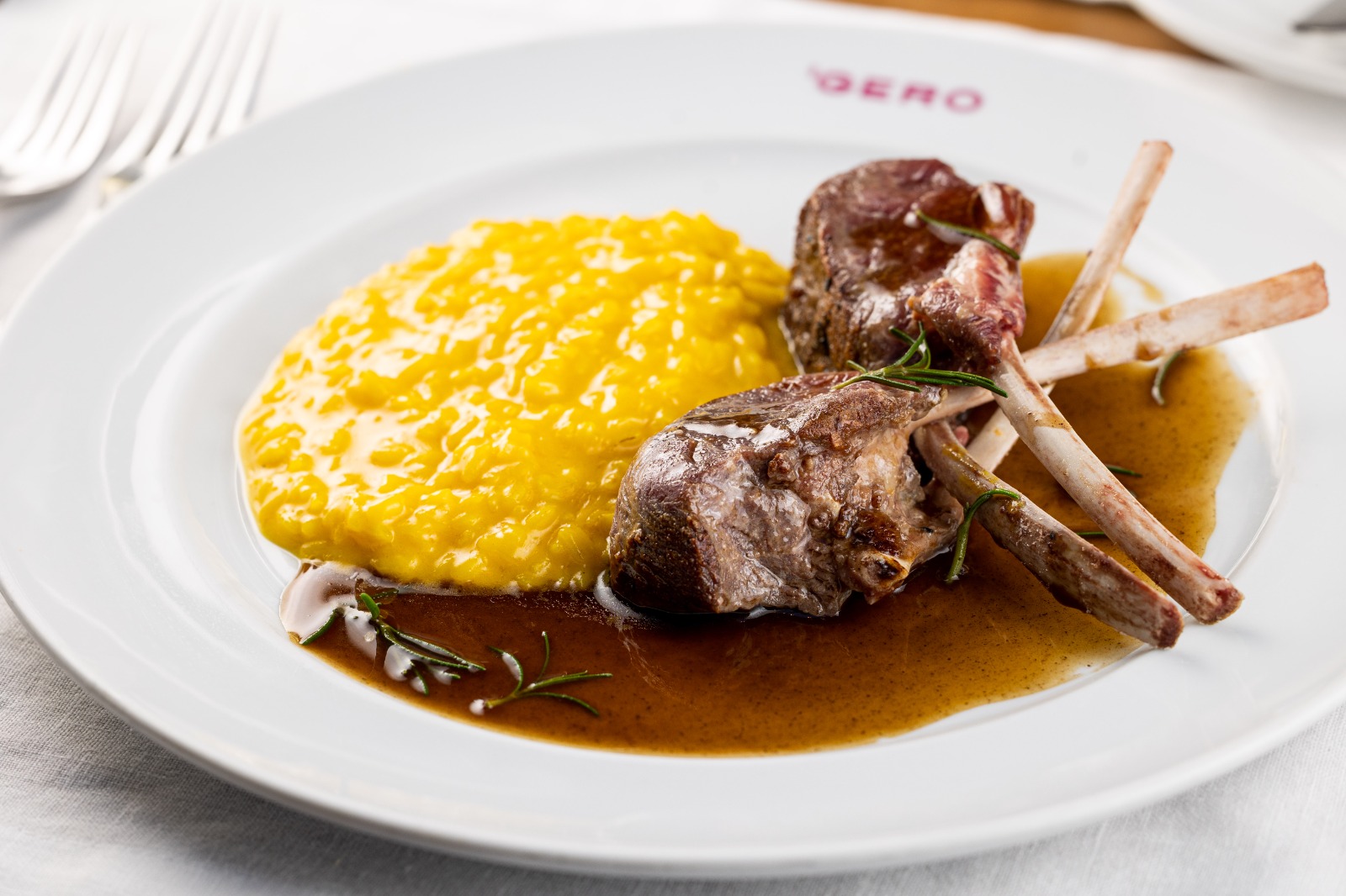 Rack of lamb with rosemary and saffron risotto